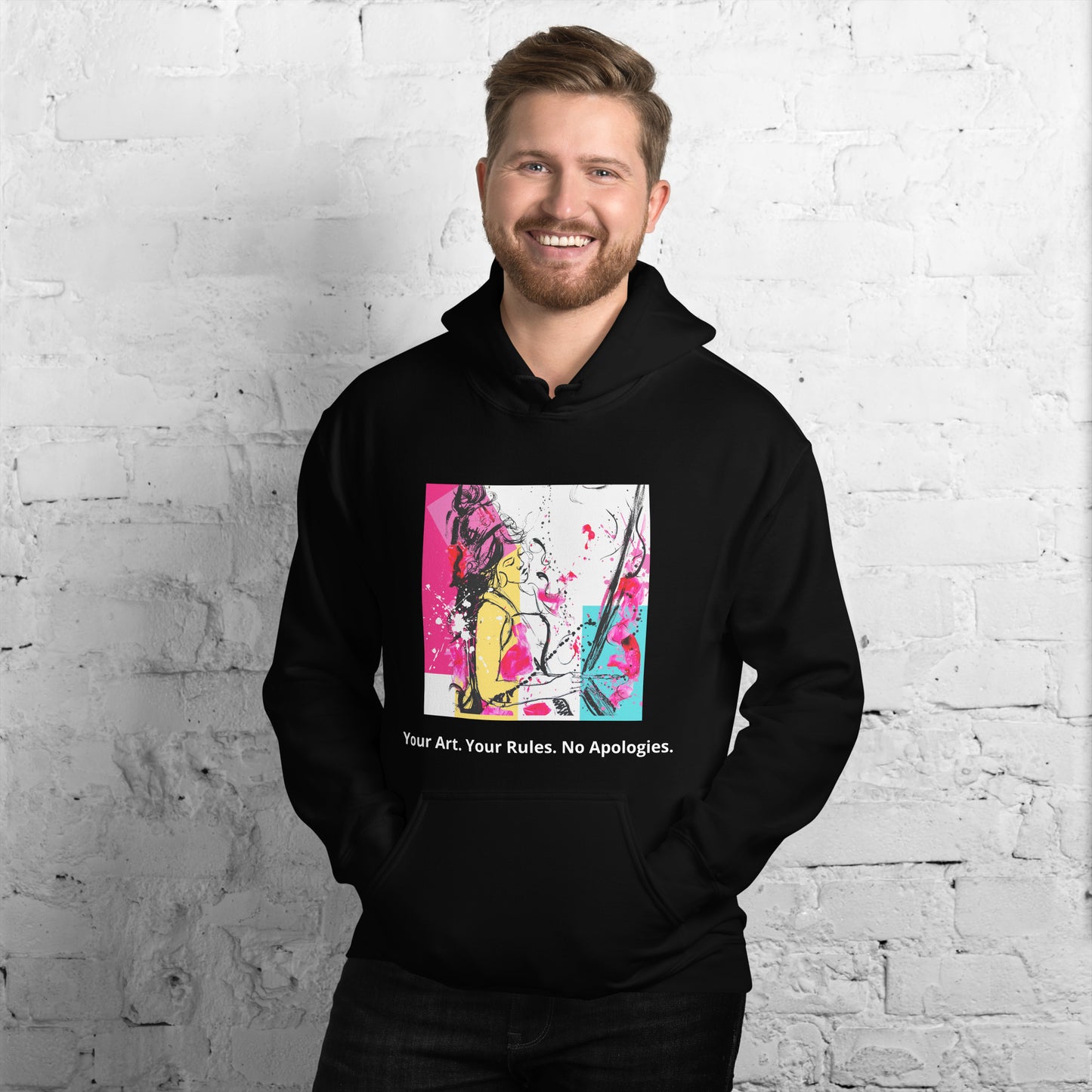 Unisex Hoodie dark. Your Art, Your rules, no apologies. Available in 5 colours
