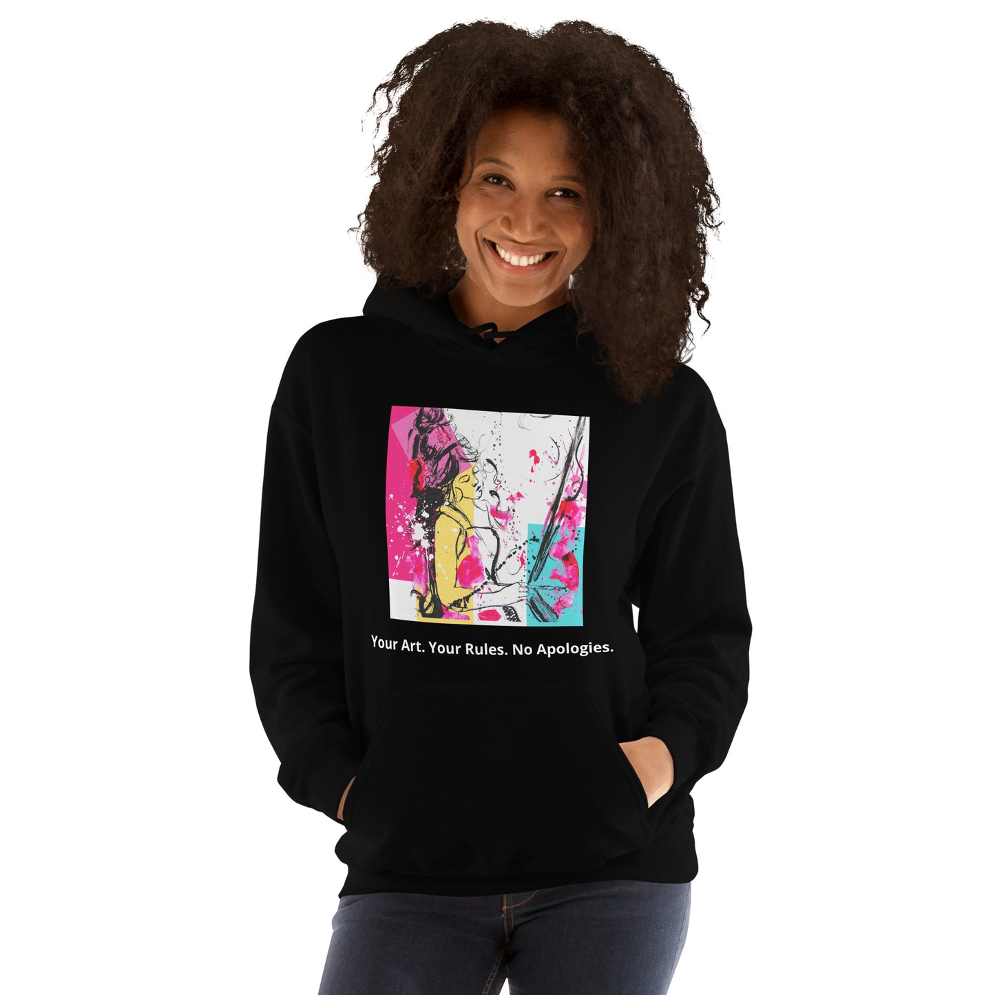 Unisex Hoodie dark. Your Art, Your rules, no apologies. Available in 5 colours