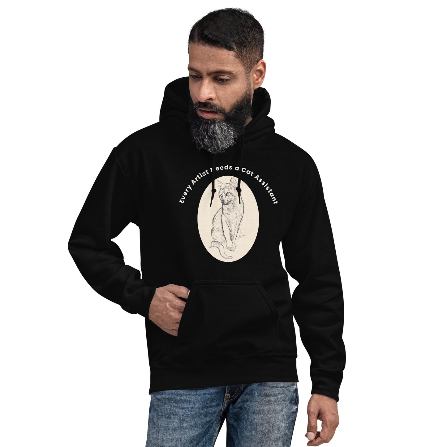 Unisex Hoodie every artist need a cat assistant. Available in 5 colours.