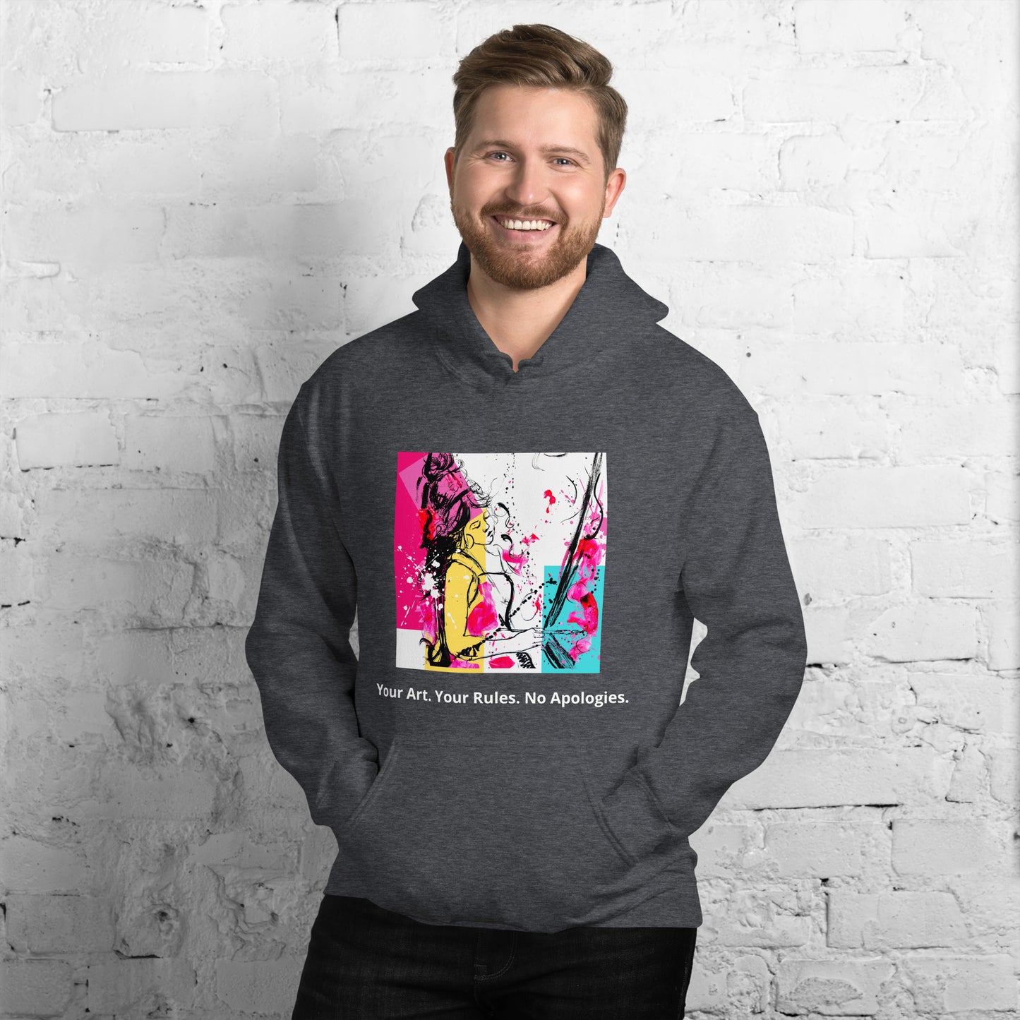 Unisex Hoodie dark. Your Art, Your rules, no apologies. Available in 5 colours