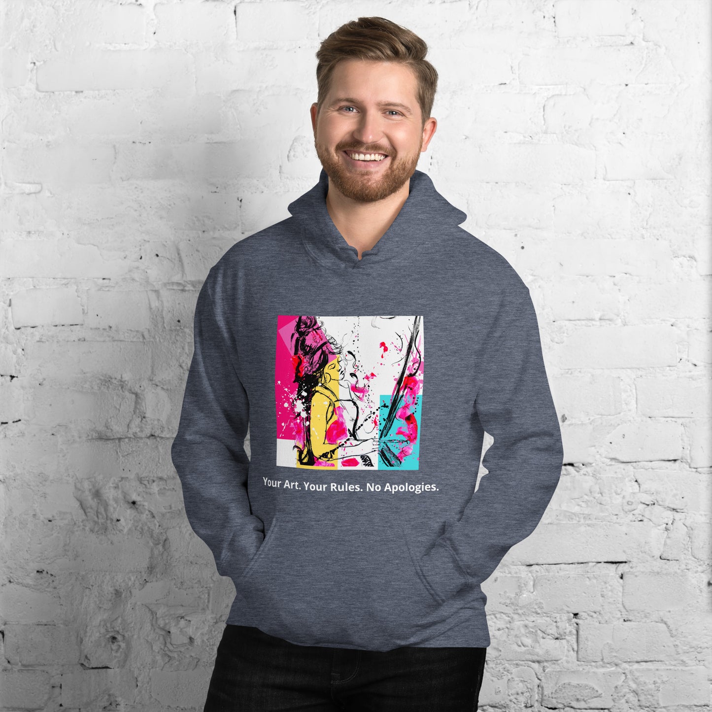 Unisex Hoodie dark. Your Art, Your rules, no apologies. Available in 5 colours