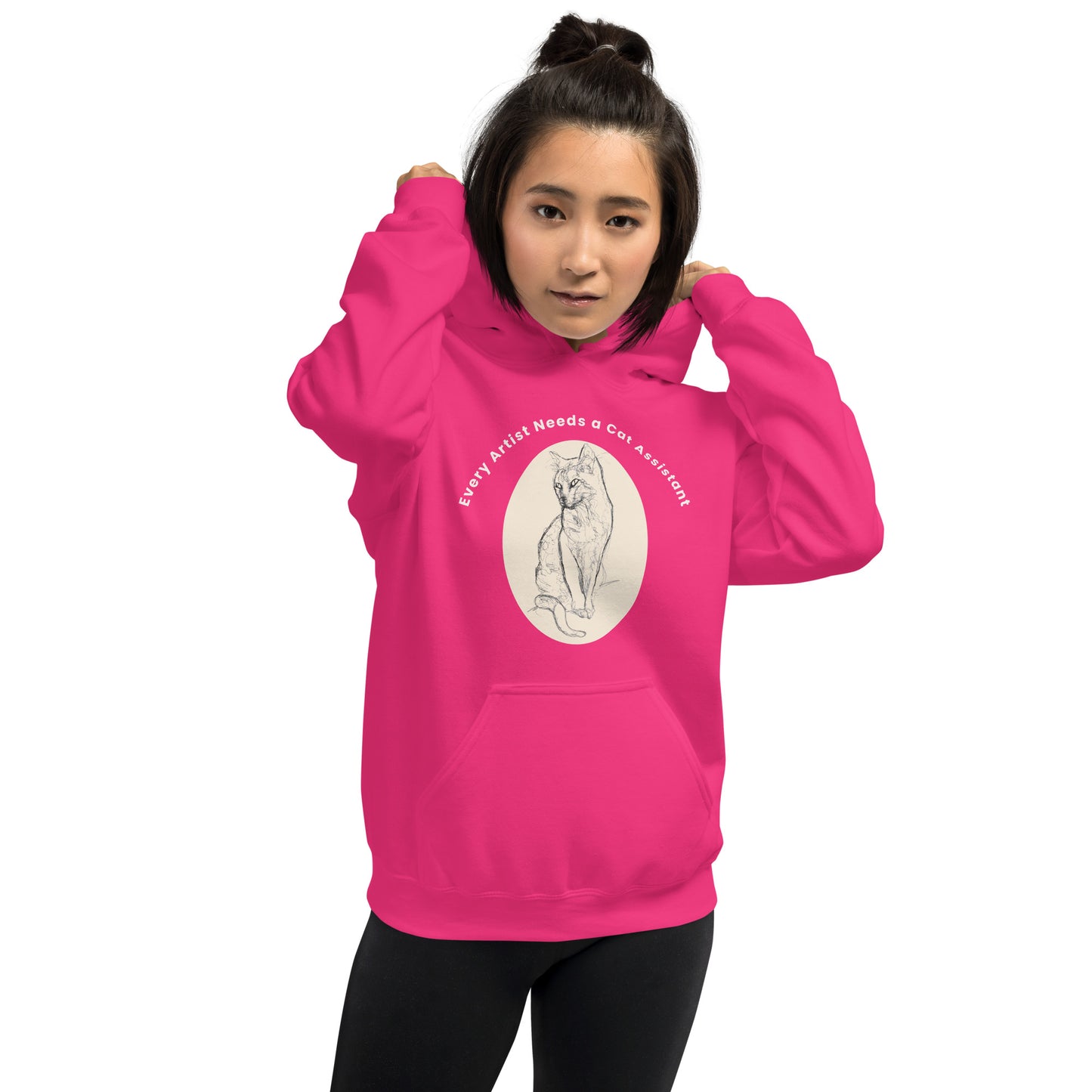 Unisex Hoodie every artist need a cat assistant. Available in 5 colours.