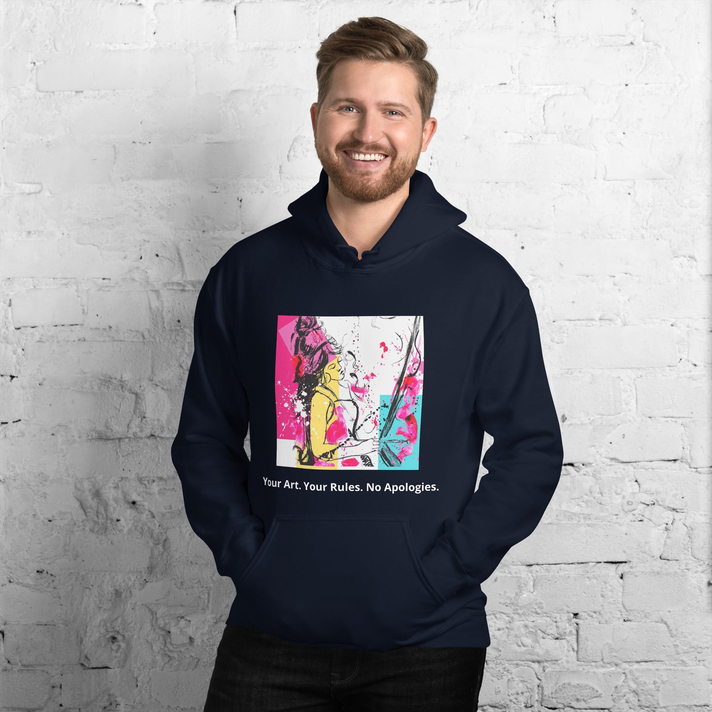 Unisex Hoodie dark. Your Art, Your rules, no apologies. Available in 5 colours