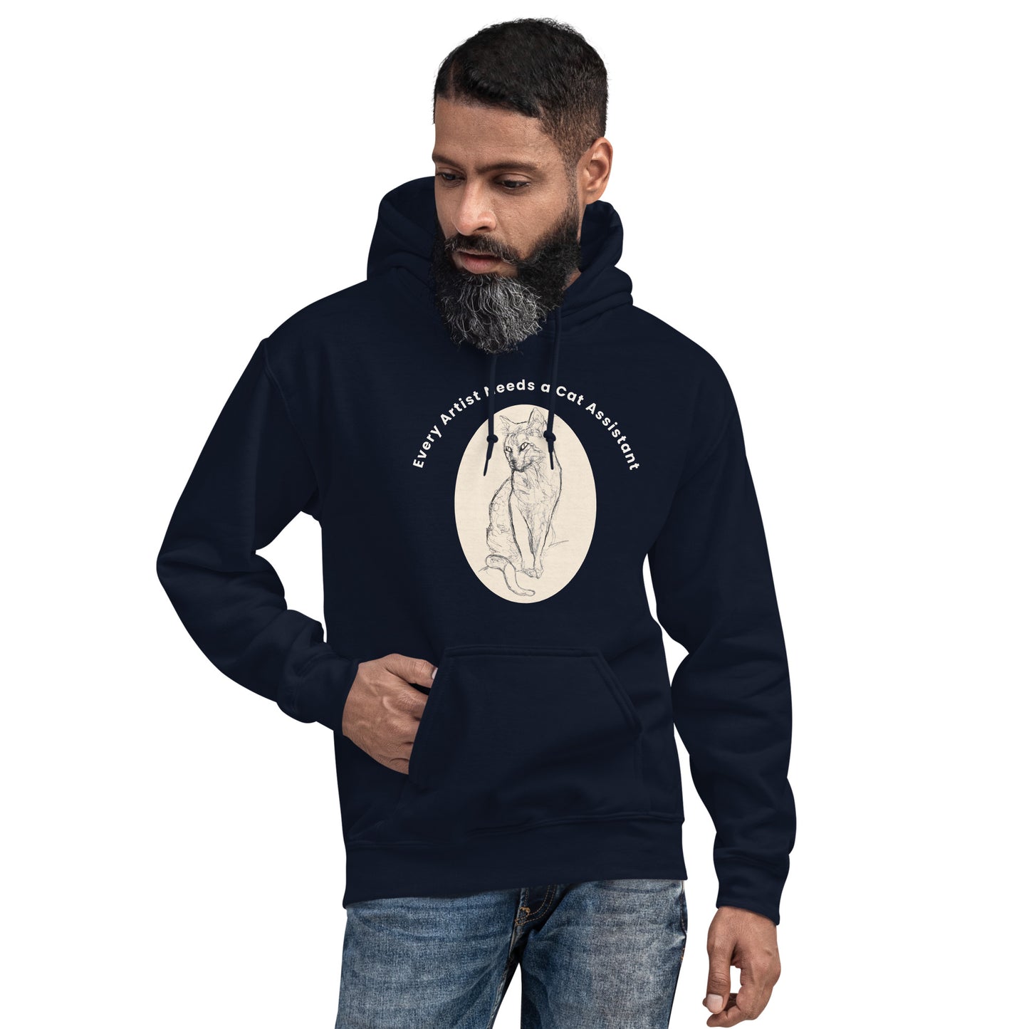 Unisex Hoodie every artist need a cat assistant. Available in 5 colours.
